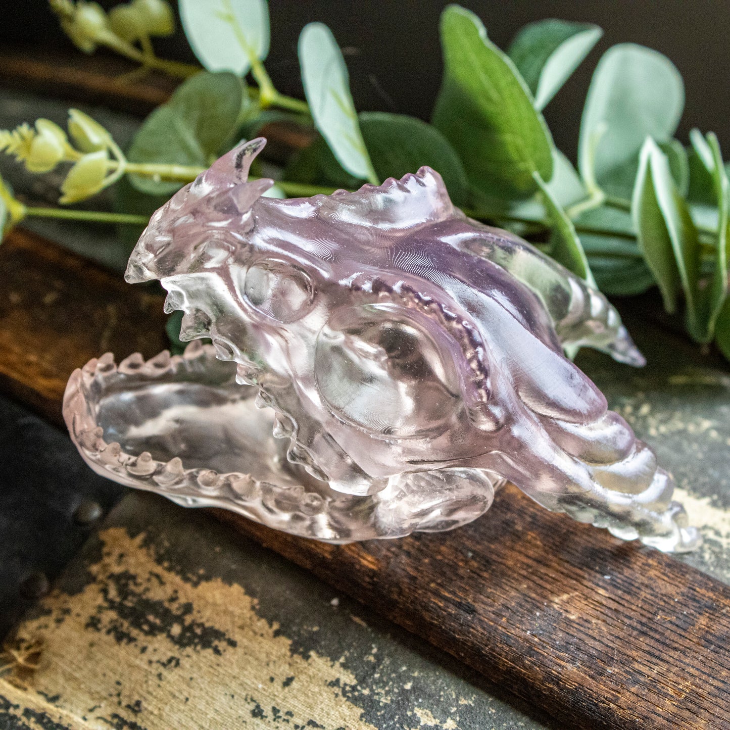 Clear Pink Fire Dragon Skull - Large