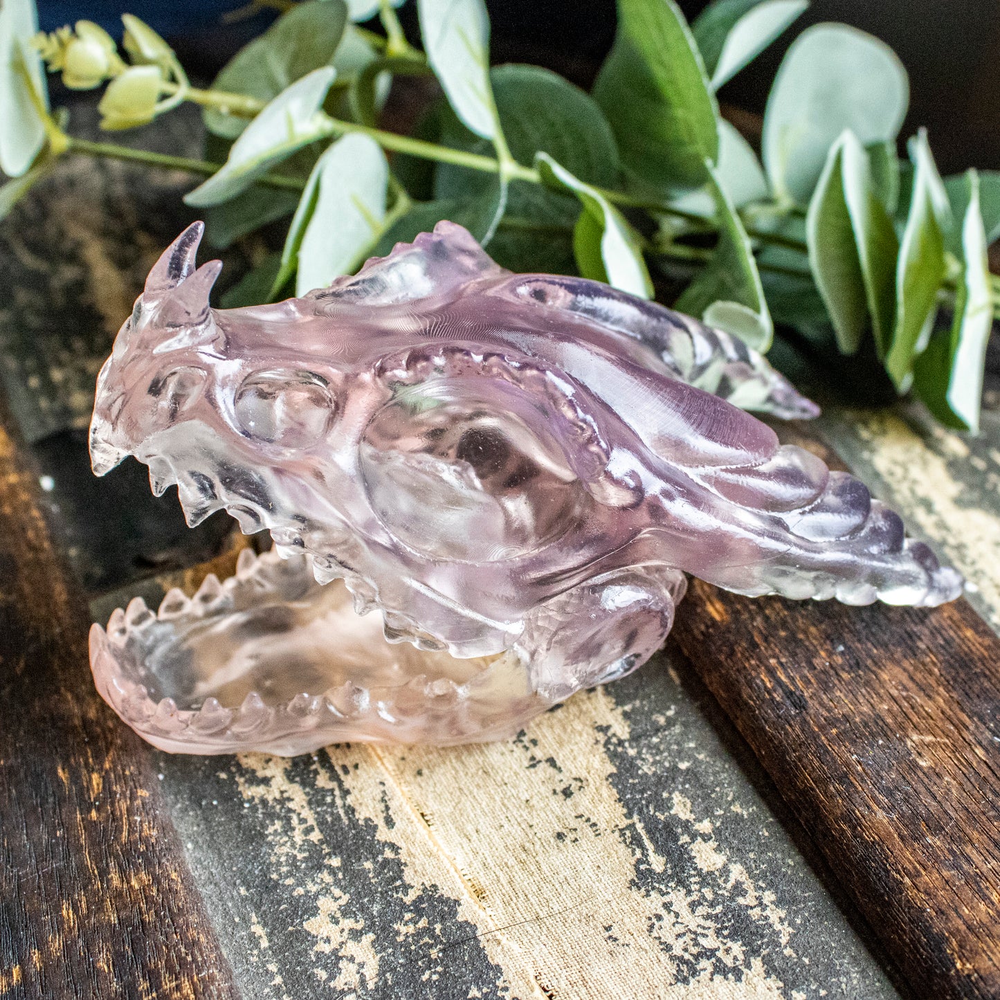 Clear Pink Fire Dragon Skull - Large