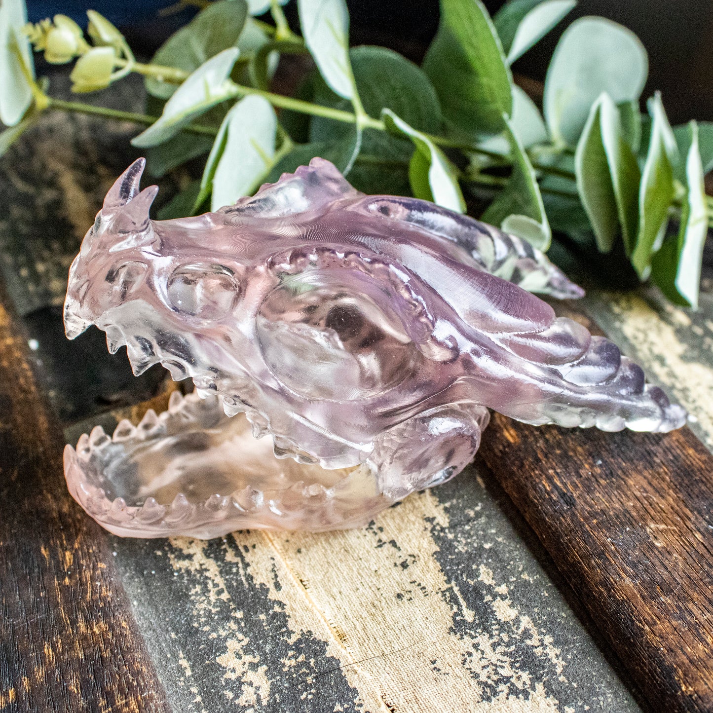 Clear Pink Fire Dragon Skull - Large