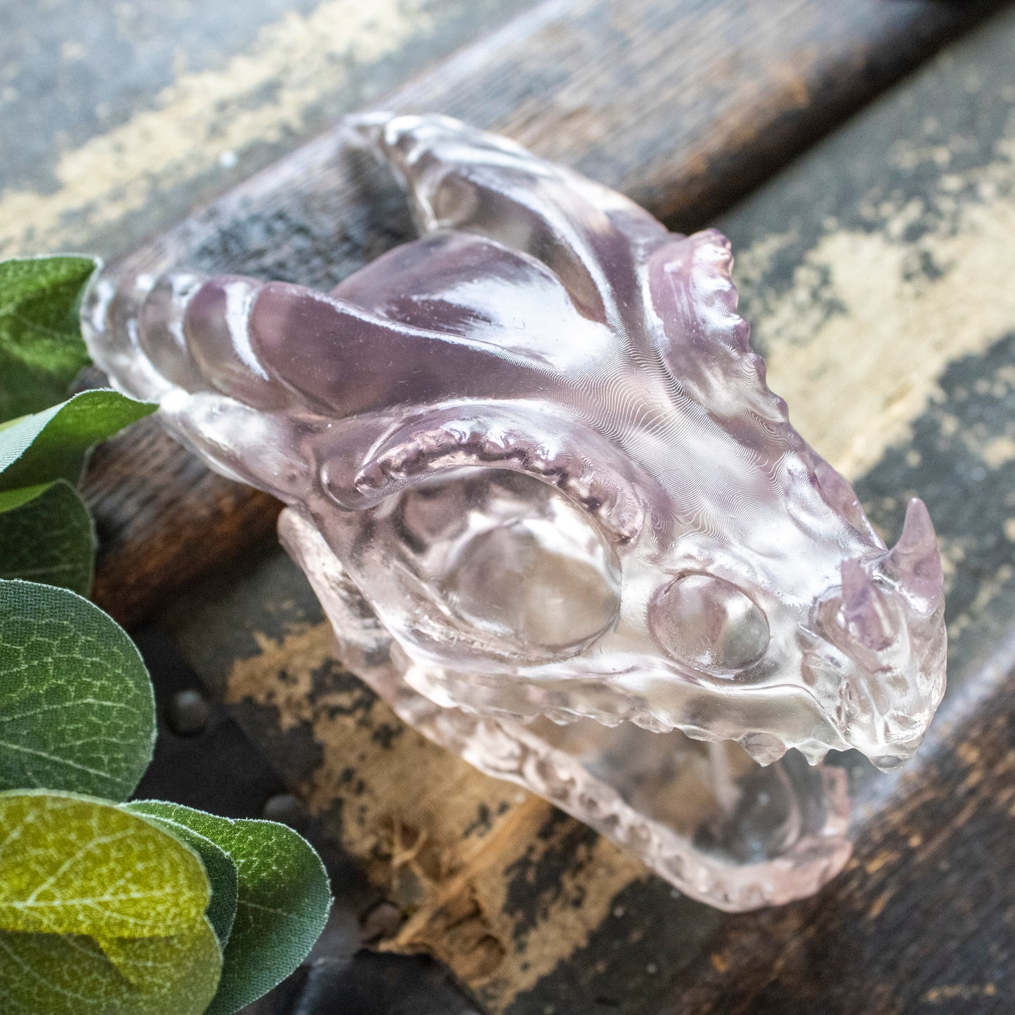 Clear Pink Fire Dragon Skull - Large