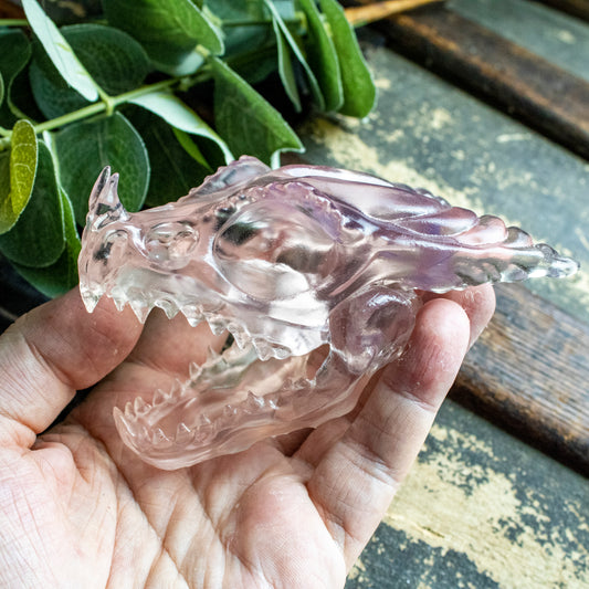 Clear Pink Fire Dragon Skull - Large